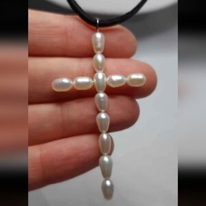 Genuine Freshwater Pearl Cross Necklace